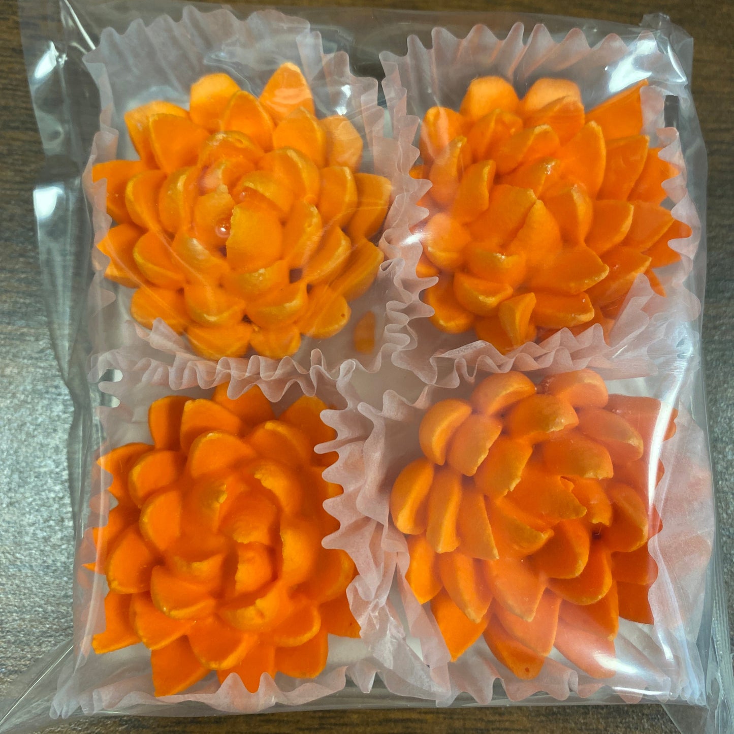 Royal Icing Chrysanthemum Orange 1.5", 4 Pack