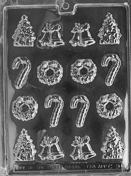 Bite Size Christmas Tree, Bell, Wreath, Candy Cane Mold