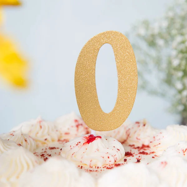 Gold Glitter "0" Cake Topper