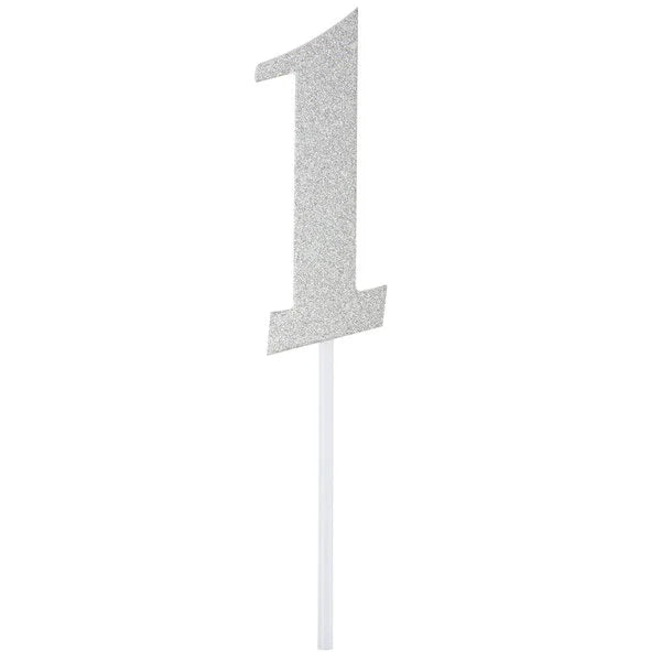 Silver Glitter "1" Cake Topper