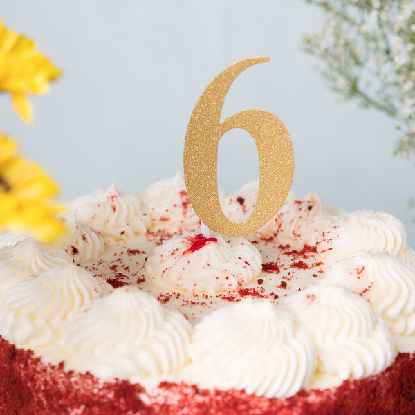 Gold Glitter "6" Cake Topper