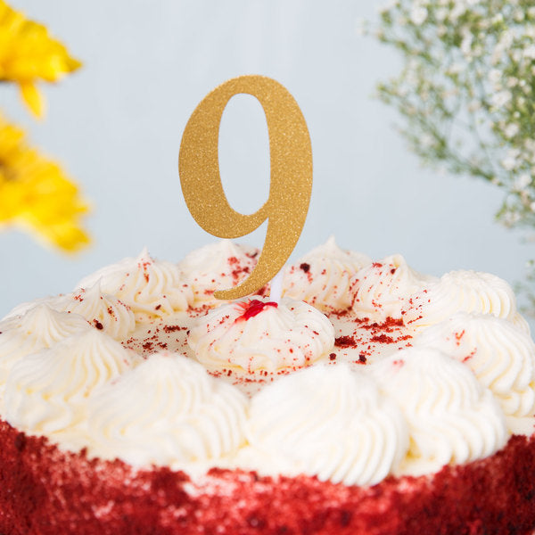 Gold Glitter "9" Cake Topper