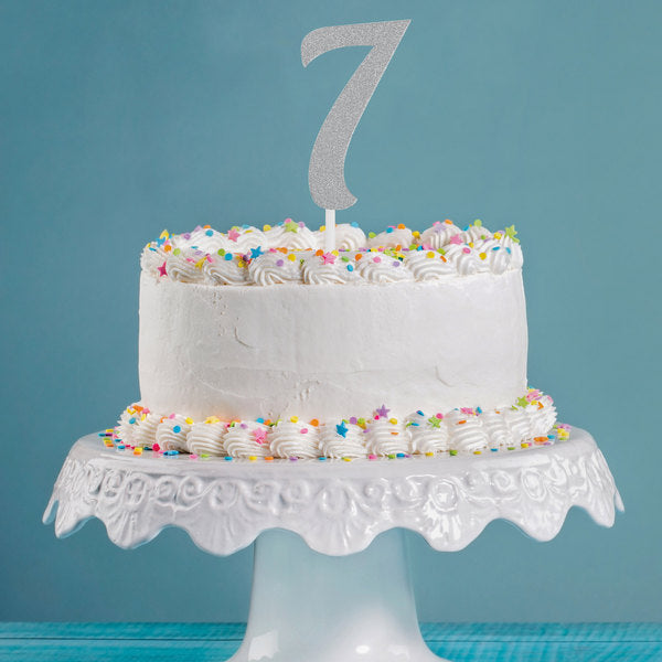 Silver Glitter "7" Cake Topper