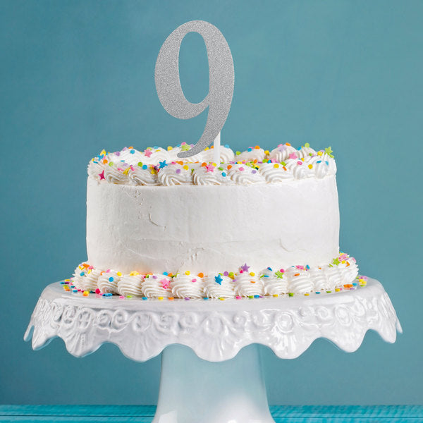 Silver Glitter "9" Cake Topper
