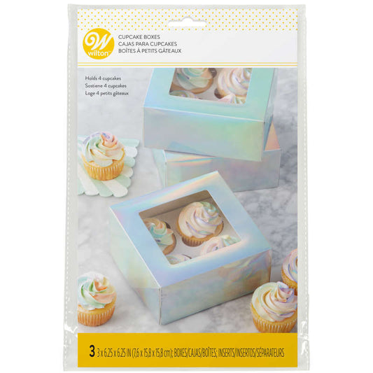 Cupcake Box, Iridescent, Holds 4, 3 pack
