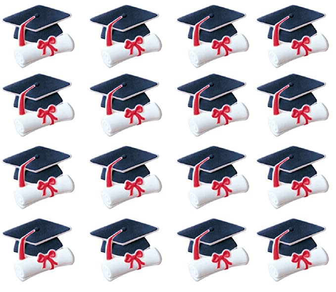 Sugar Graduation Cap and Diploma Charms, 15 Pack
