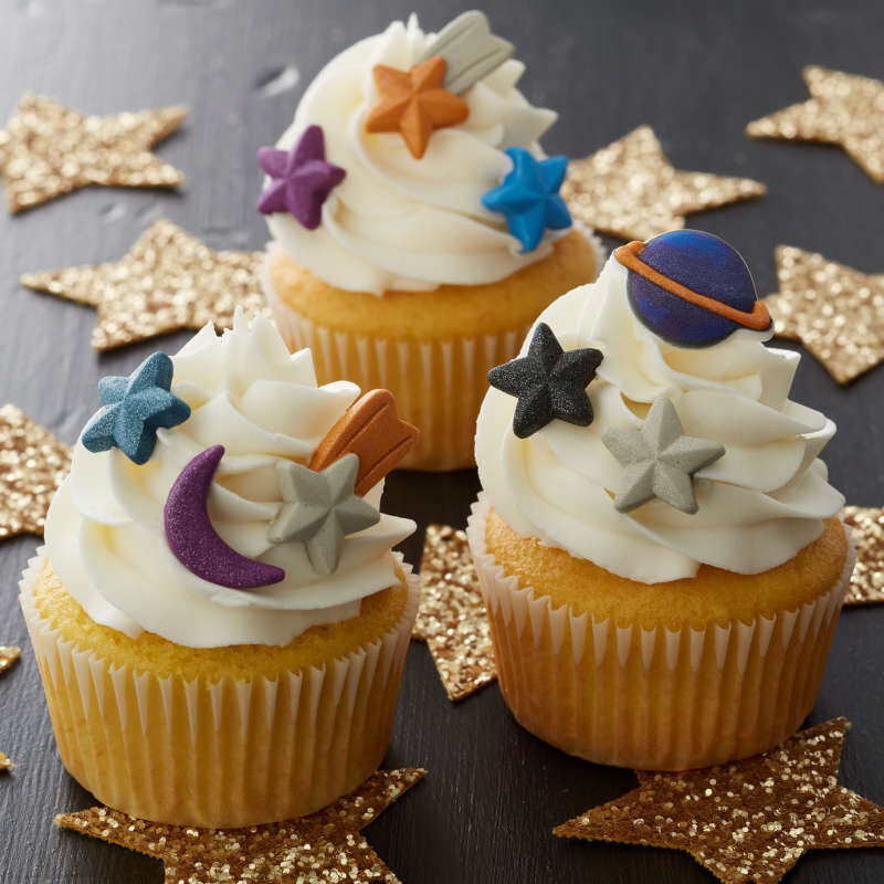 Planet, Moon, Stars Icing Decorations, 18 Piece