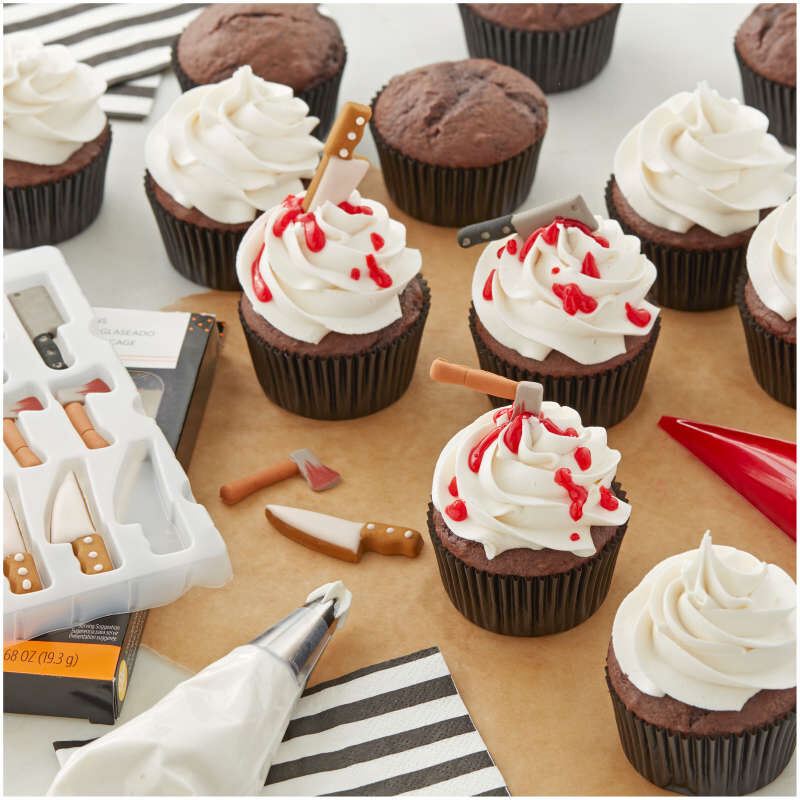 Gory Halloween Knives and Axes Icing Decorations, 12 pack
