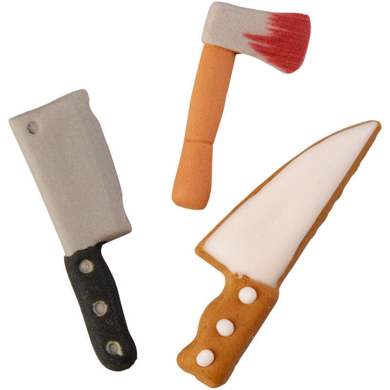Gory Halloween Knives and Axes Icing Decorations, 12 pack