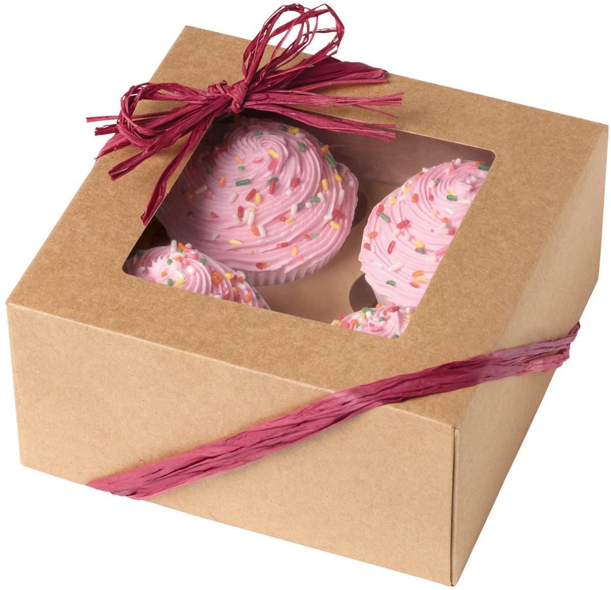 Cupcake Box, Holds 4, Kraft, 3 pack