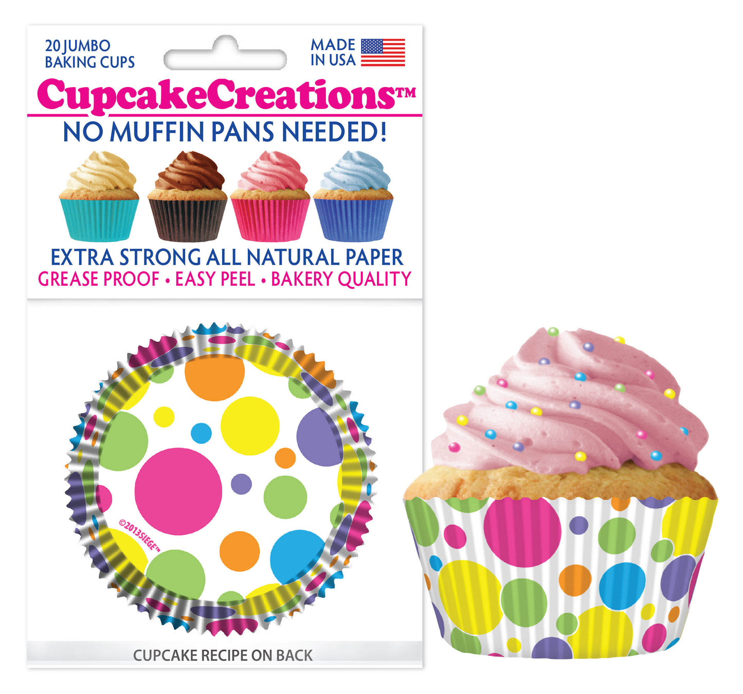 Jumbo Rainbow Dots Cupcake Liner, 20 Pack