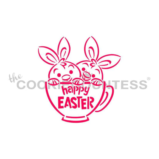 Twin Bunnies in a Teacup PYO Stencil