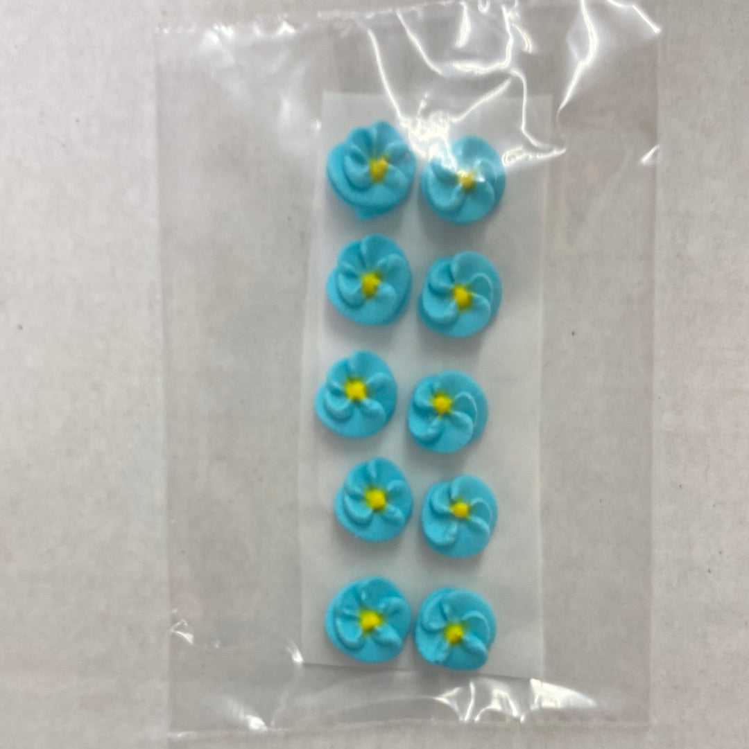 Royal Icing Button Flowers, Blue, 10 Pack