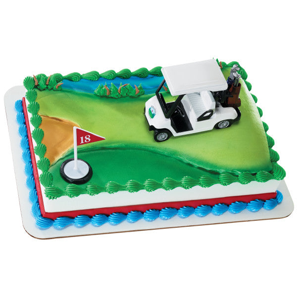Golf Cart with Flag Cake Topper Set