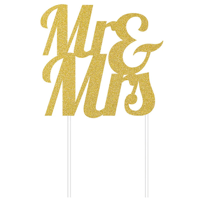 Gold Glitter "Mr & Mrs" Cake Topper