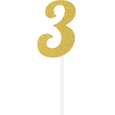 Gold Glitter "3" Cake Topper