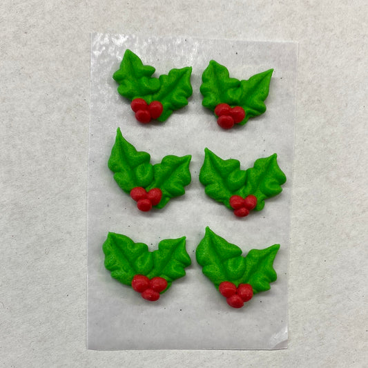 Mini Royal Icing Double Holly, 6 Pack