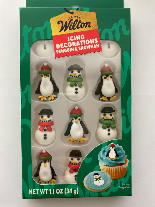 Snowman Penguin Icing Decorations, 12 pack