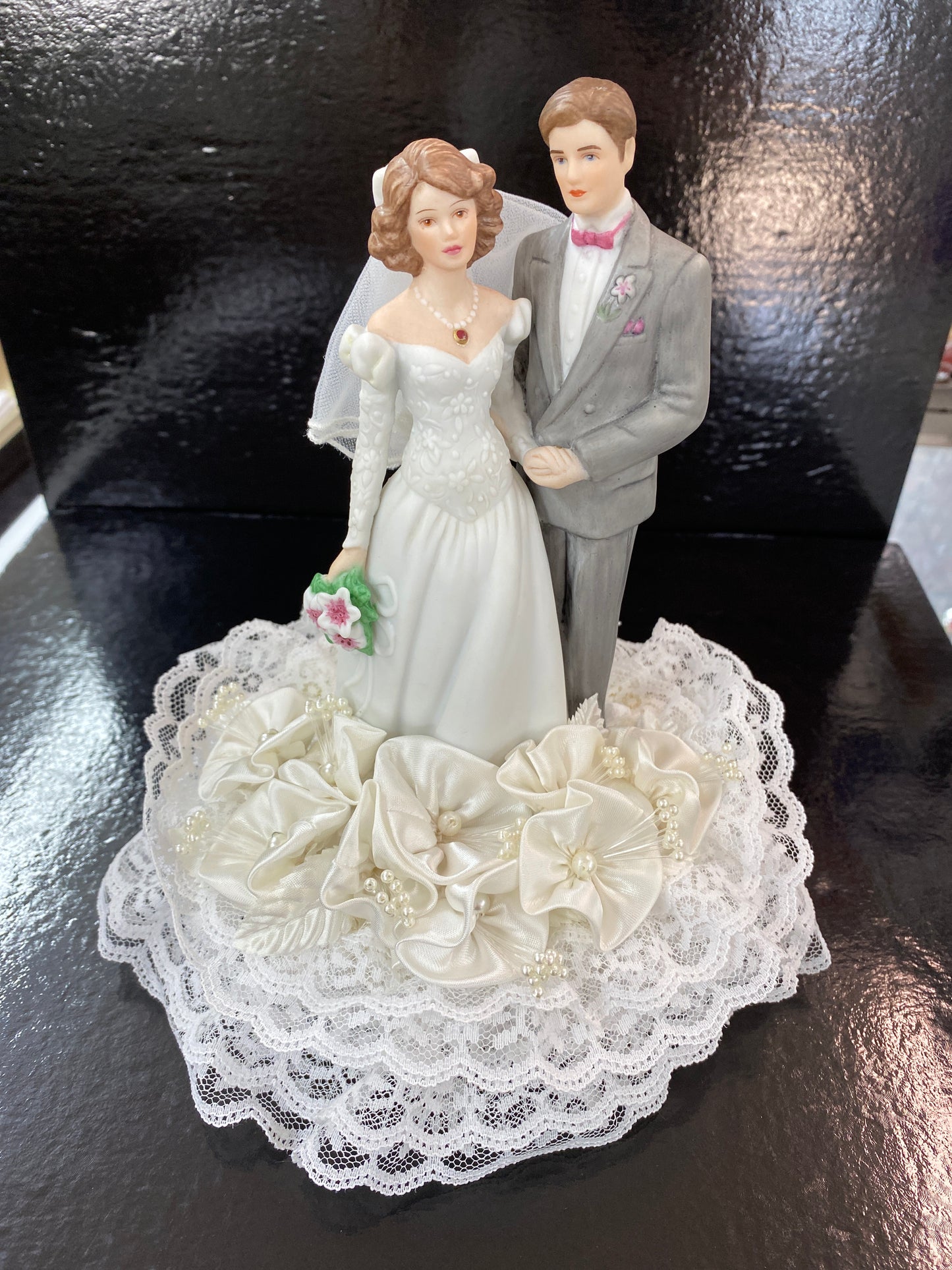 Roman Couple w/ Lace Base, Satin & Pearls