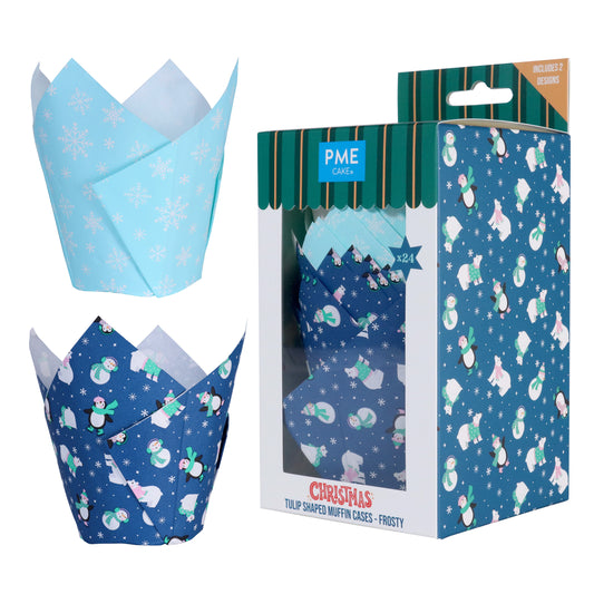 Frosty Christmas Tulip Muffin Cup, 24 Pack