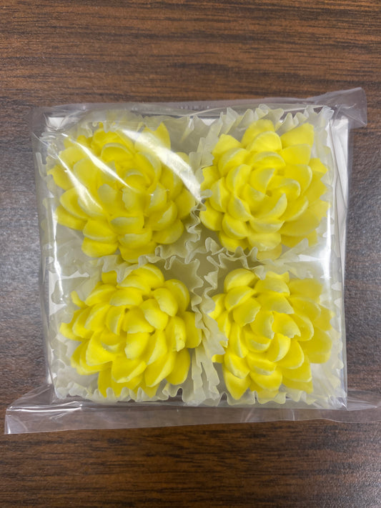 Royal Icing Chrysanthemum Yellow 1.5", 4 Pack