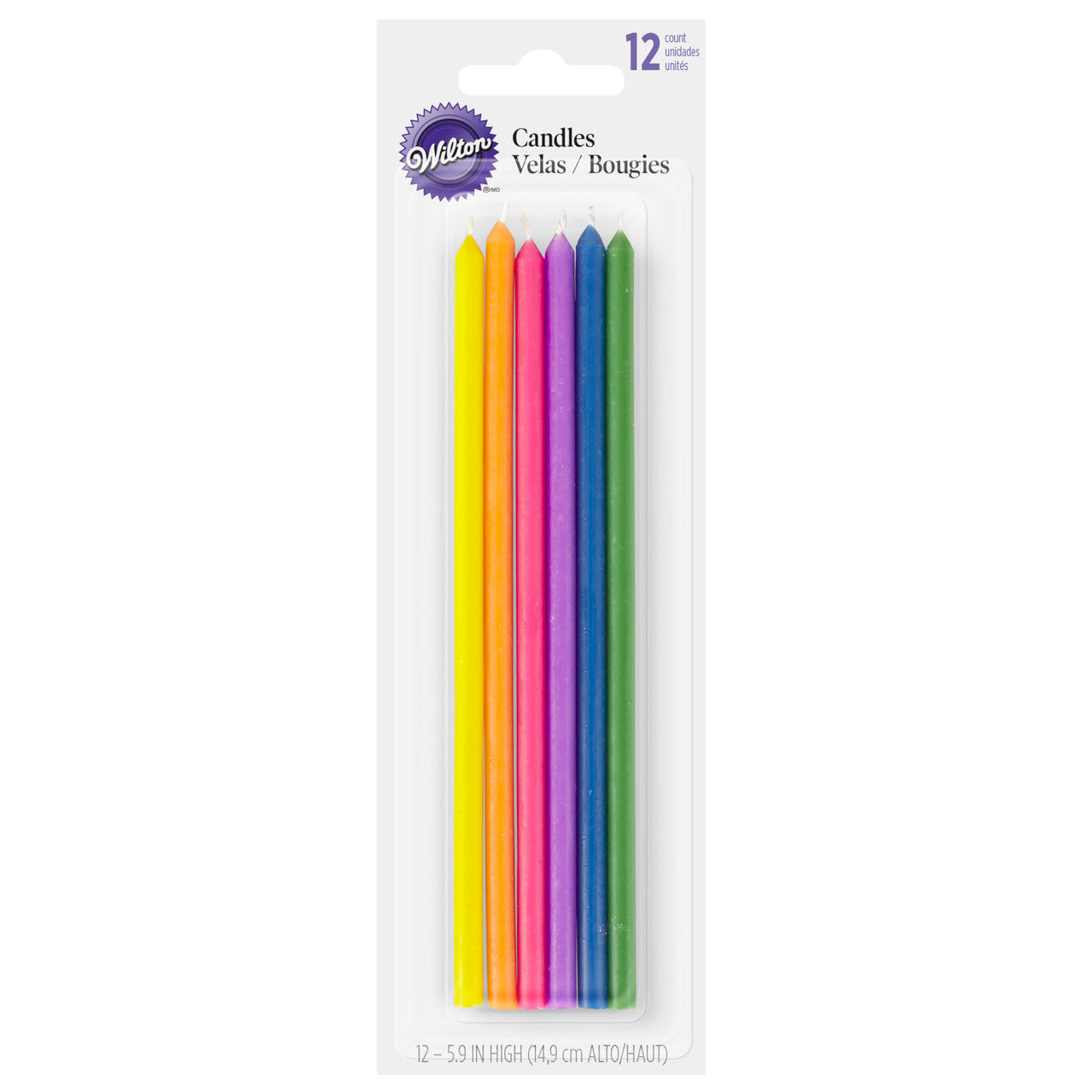 Bright Colored Tall Candles, 12 pack