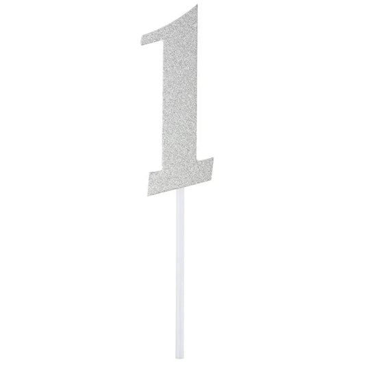 Silver Glitter "1" Cake Topper