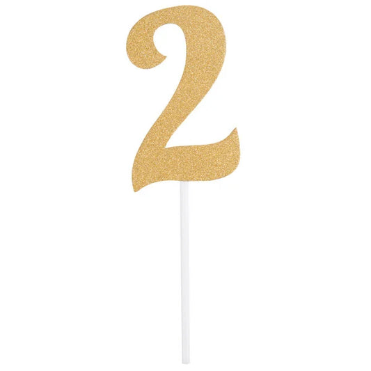 Gold Glitter "2" Cake Topper