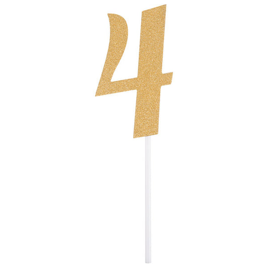 Gold Glitter "4" Cake Topper