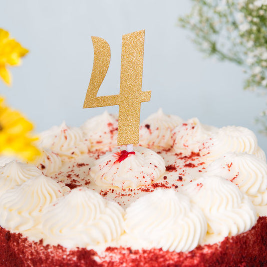 Gold Glitter "4" Cake Topper