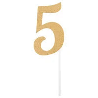 Gold Glitter "5" Cake Topper