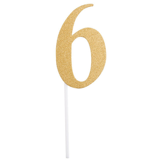 Gold Glitter "6" Cake Topper