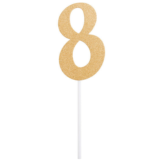 Gold Glitter "8" Cake Topper