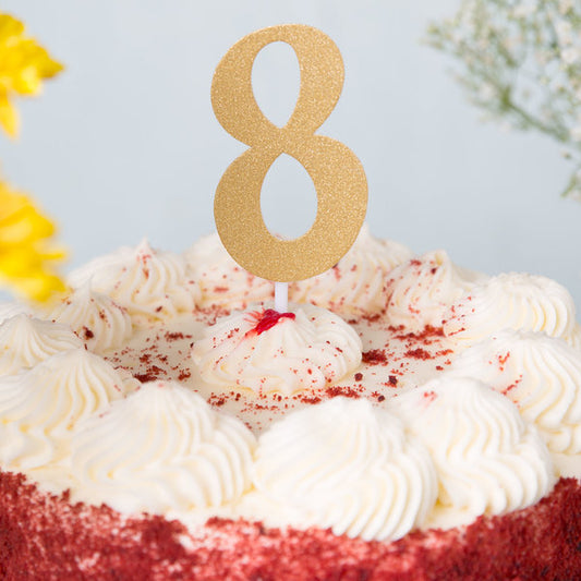 Gold Glitter "8" Cake Topper