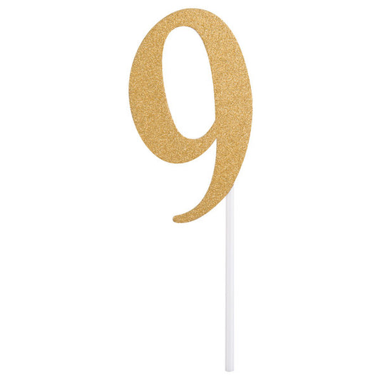 Gold Glitter "9" Cake Topper