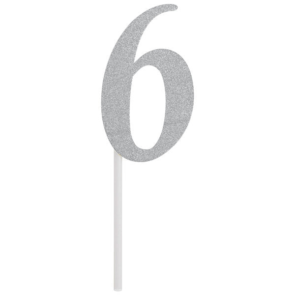 Silver Glitter "6" Cake Topper