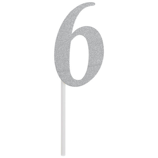 Silver Glitter "6" Cake Topper