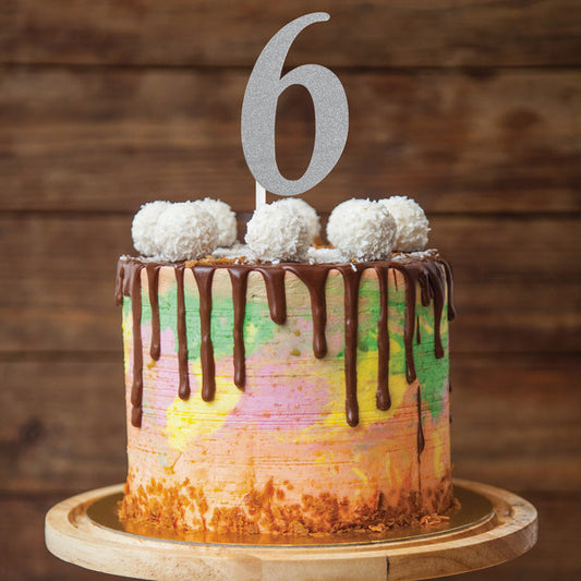 Silver Glitter "6" Cake Topper