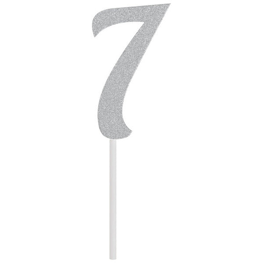 Silver Glitter "7" Cake Topper