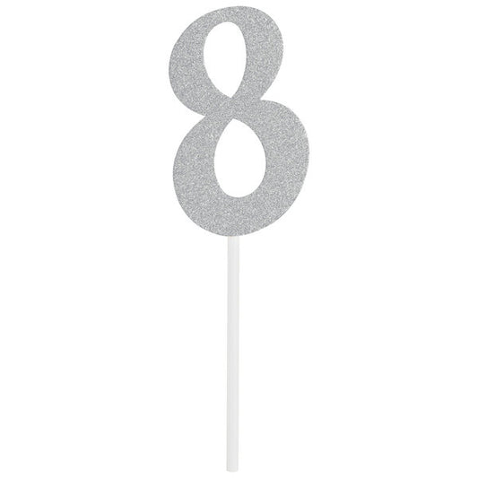 Silver Glitter "8" Cake Topper