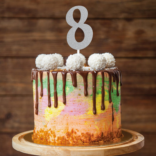 Silver Glitter "8" Cake Topper