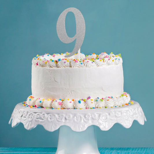 Silver Glitter "9" Cake Topper