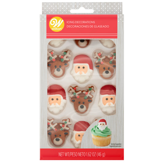 Santa & Reindeer Icing Decorations, 12 pack