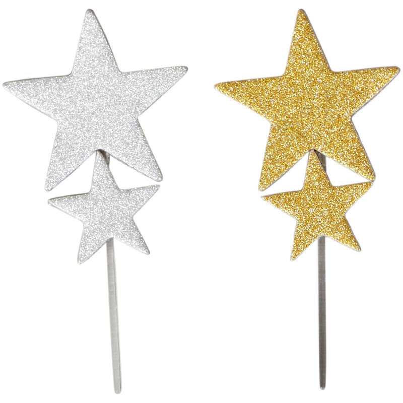 Star Cupcake Toppers, Silver & Gold, 8 Pack