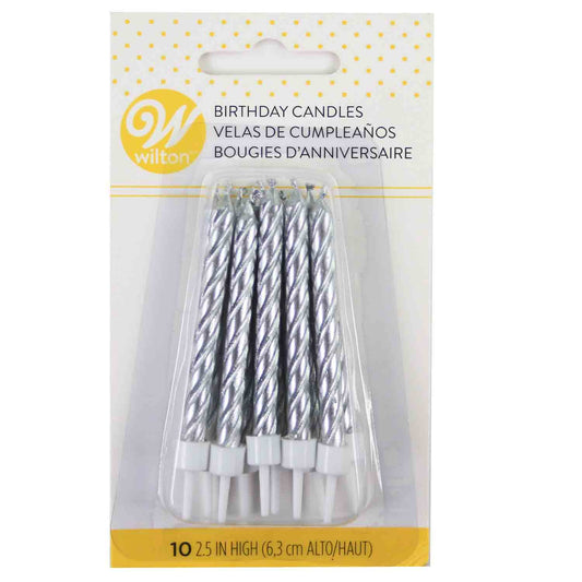 Silver Metallic Candles, 10 Pack