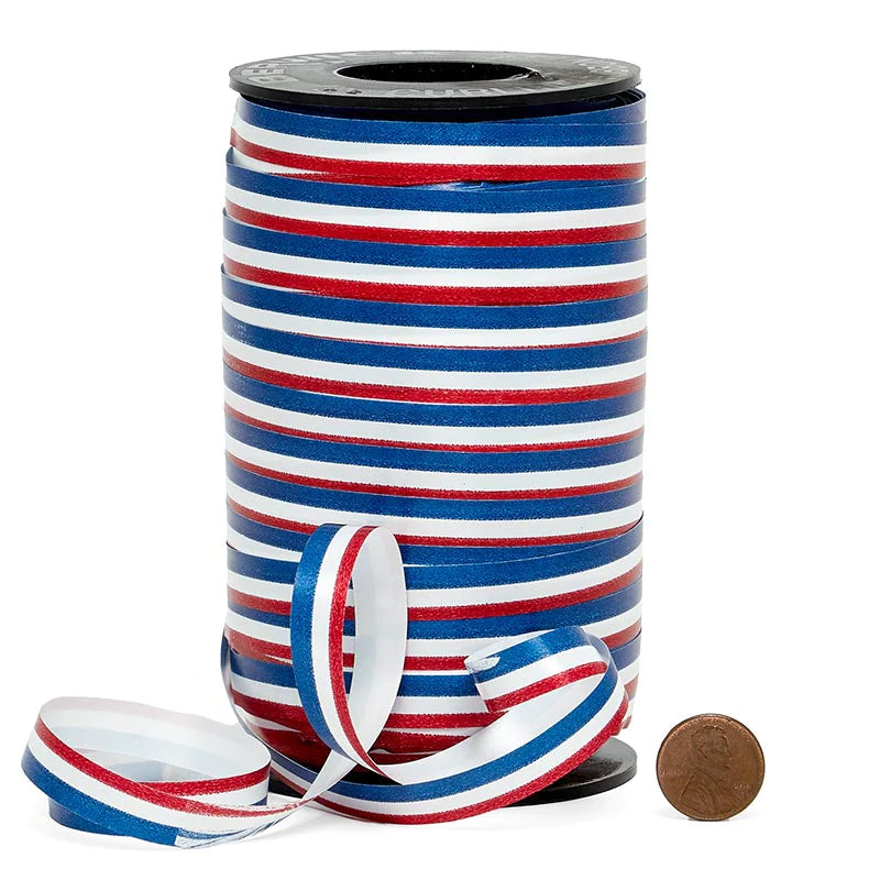 Patriotic Tri-Color Stripes Curling Ribbon, 250yd
