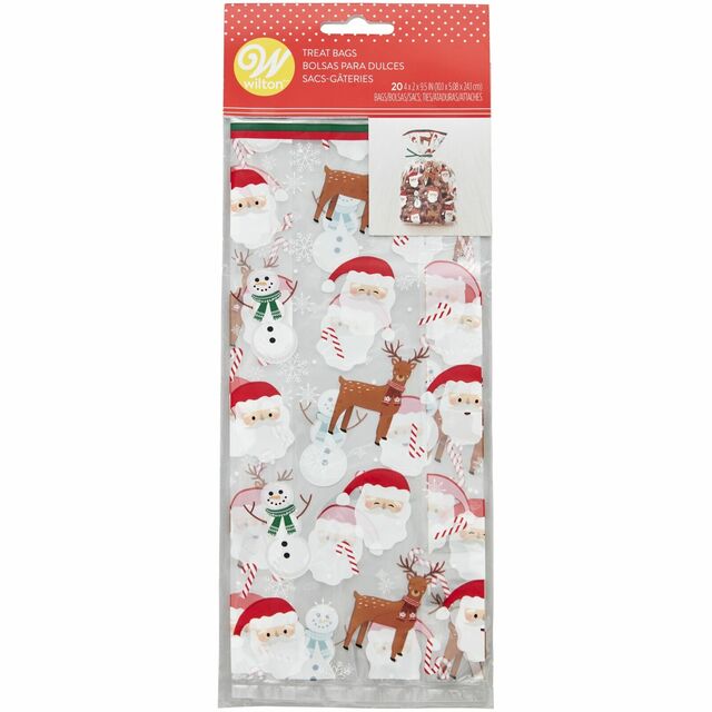 Santa Snowman Reindeer Treat Bags and Ties, 20 pack