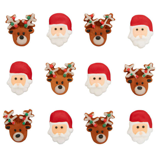 Santa & Reindeer Icing Decorations, 12 pack