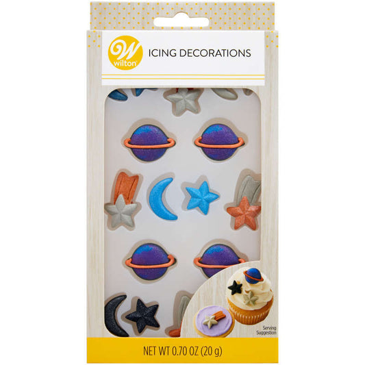 Planet, Moon, Stars Icing Decorations, 18 Piece