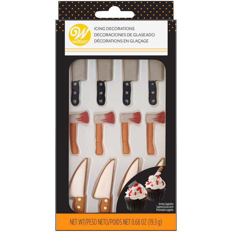 Gory Halloween Knives and Axes Icing Decorations, 12 pack